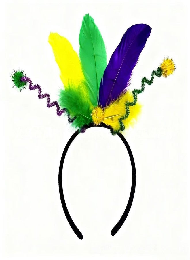 Mangoit Mardi Gras Headbands for Women Purple Gold Green Hairband Glitter Head Boppers Carnival Feather Headwear Mardi Gras Hair Accessory Gifts - Image 1